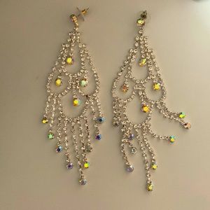 Silver big earring with crystals lightweights